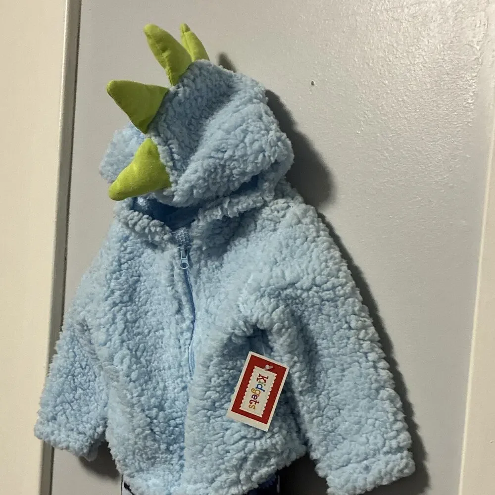 NWT Baby Dinosaur Fleece Hooded Jacket & Footed Pants Outfit Set 3/6M